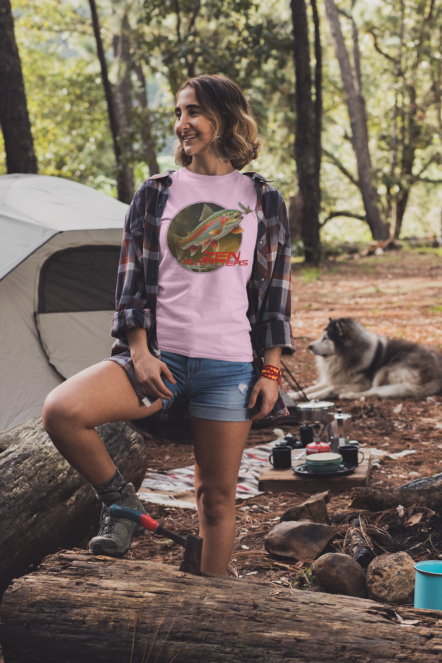 Zen Outfitters Leaping Rainbow Trout Unisex Softstyle T-Shirt - Relaxed Fishing Vibe