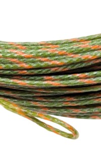 Olive/Coral/Olive image of a closeup silk fly line showing the end loop